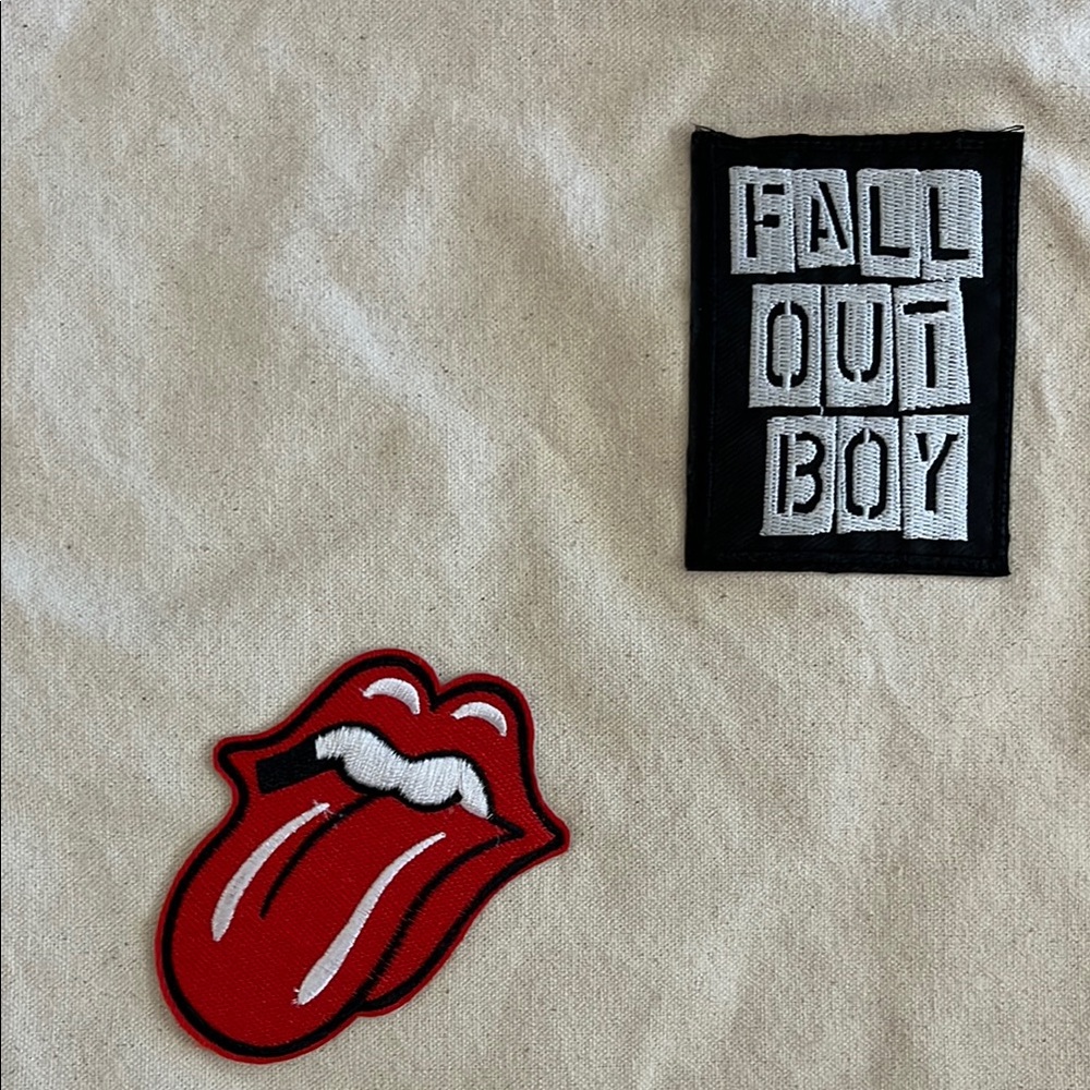 The Who - Fall out Boy - Rolling Stones Canvas Tote Bag upcycled 19"x14"x4.5" - Picture 2 of 9